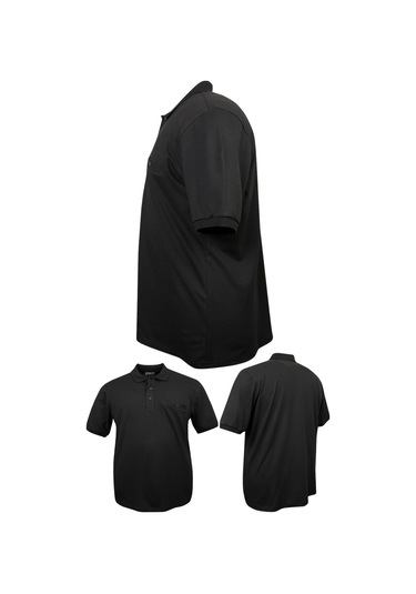 Erkek Büyük Beden 115 - 155 Kilo Arası Uygun Bedenli Likralı Pike Polo Yaka Cepli Tişört SIYAH