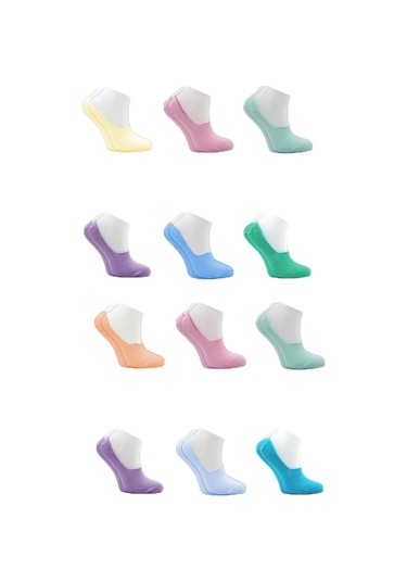 12 Li Kadın Ekonomik Kısa Babet Çorap Pamuklu Asorti Karışık Renk 001