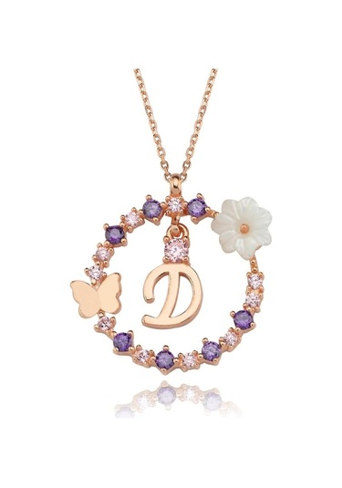 Mia vento Manolya Çiçeği Düşler Işıltısı D Harfi Rose Renk Gümüş Harfli Kolye