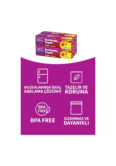 Buzdolabı Poşeti Büyük Boy 4 Al 3 Öde 4 20 30 X 45 Cm