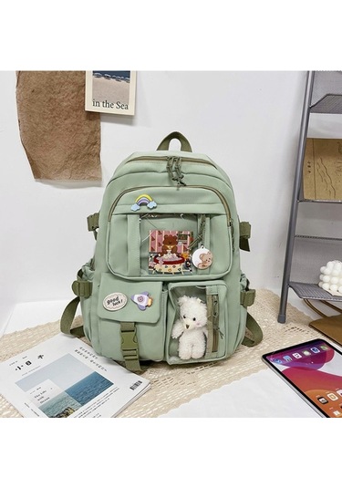 Lixiaqu01 Green Sevimli Kadın Sırt Çantaları Su Geçirmez Çok Cep Açık Yeşil