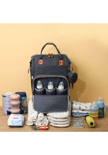 Büyük Kapasiteli Taşınabilir Anne Bebek Çantası Koyu Gri