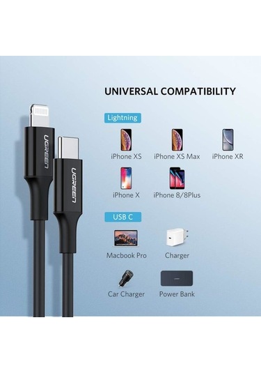 Ugreen iOS iPhone Uyumlu Type-c To Lightning Data Ve Şarj Kablo