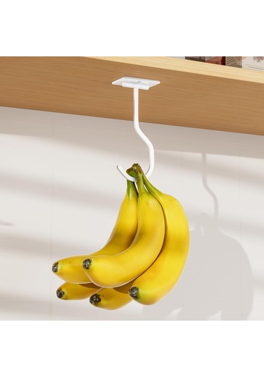 Tenfowee Beyaz Çift Kollü Muz Asma Kancası - Çekilebilir Mutfak Makyajı, Kolay Kurulum, Elektrostatik Boya, 16cm, 63g