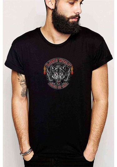 Lone Wolf Werewolf Pack Of One Baskılı Siyah Erkek Tshirt