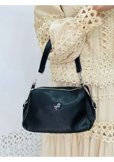 Miami Polo Clup Yumuşak Suni Deri Çapraz Askılı El Çanta Siyah