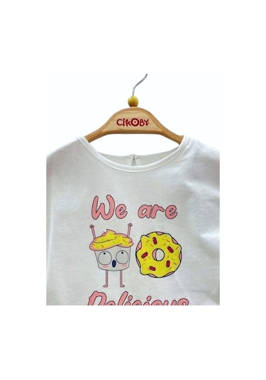 Çikoby Kız Bebek Pamuklu Donat Baskılı T-shirt-13895 Beyaz