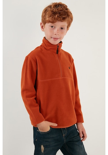 Lela Yumuşak Dokulu Fermuarlı Dik Yaka Şardonlu Kışlık Unisex Çocuk Polar 5905002 Oranj