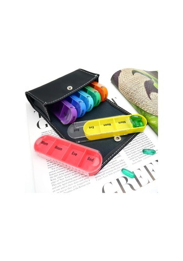 Yaozixa 7 Günlük 28 Bölmeli Plastik İlaç Kutusu - Günlük 4 Kullanıma Uygun Siyah Cüzdan Tipi İlaç Saklama Kutusu Çok Renkli