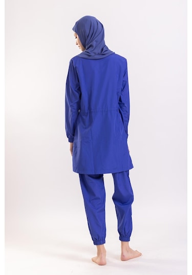 Kadın 23203 Büzgülü Paraşüt Tam Tesettür Mayo Saks Mavi-saks Mavi 34286 - 1 Saks Mavi