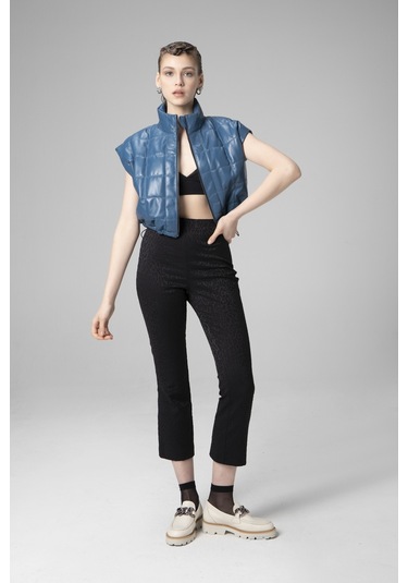 Mavi Dericlub Wm054 Gerçek Deri Kadın Şişme Yelek Mavi