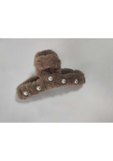 Büyük Boy İnci Peluş Mandal Toka 12 Cm Kahve