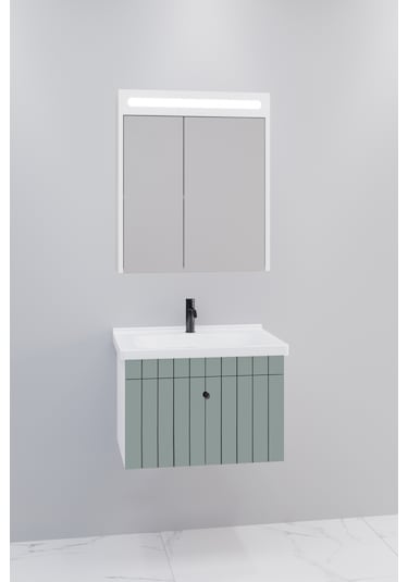 Alice 65 Cm Banyo Dolabı Npl Led Aynalı Yeşil - Boy Dolap Hariç Yeşil