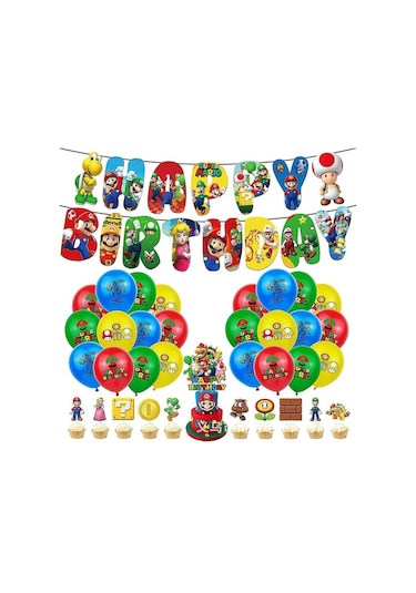 Yeniden Yapım Süper Mario Doğum Günü Partisi Dekorasyon Balon Seti Çelenk Afiş Pasta Cupcake Üstü Seti Diğer