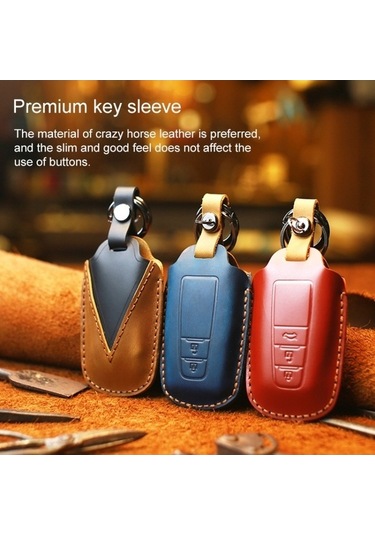 Tongxida Toyota Araba Uyumlu Sığır Derisi Anahtar Koruyucu Kapak Kılıfı Üç Anahtar Versiyonu Kırmızı 2 Adet