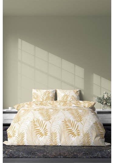 Zeynep Tekstil Nevresim + Yastık Kılıfı Çarşafsız Pamuklu Çift Kişilik Nevresim Seti Lucia 200 x 200 Sarı