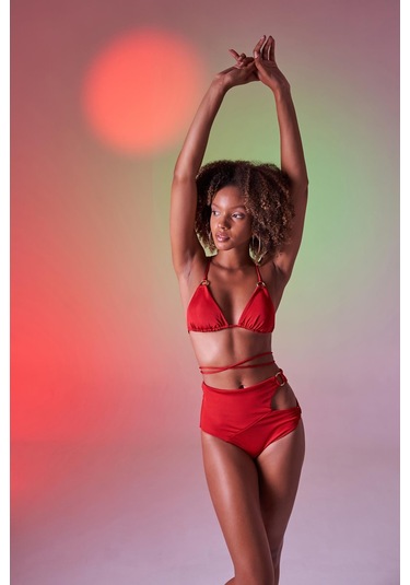 Holly Lolly Yüksek Bel Aksesuar Detaylı Delphi Bikini Altı Kırmızı