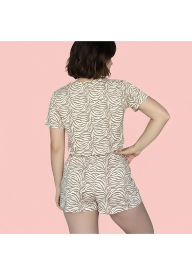 Merlot T-shirt Şort Örme Pijama Takımı Kahverengi