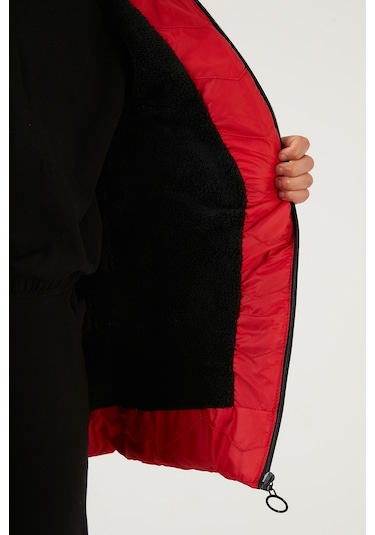 Lela  Peluş Astarlı Yakası Suni Kürklü Çıkarılabilir Kapüşonlu Kışlık Kız Çocuk Mont 5766041 Kırmızı