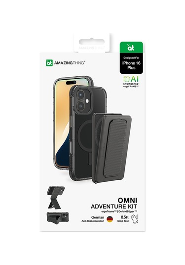 İphone 16 Plus Uyumlu Kılıf Magsafe Özellikli Standlı Kartlıklı Set Amazingthing Omni Adventure Seri Siyah