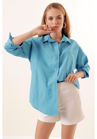 Bigdart 3900 Oversize Uzun Basic Gömlek - Koyu Mavi 001