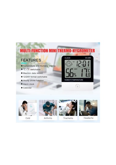 Ulzyvf Mini Termometre Higrometre: Büyük Lcd Ekran, Sıcaklık, Nem Ve Zaman Göstergeli, Pratik Ve Şık Tasarım, Küçük Boyutlu Model