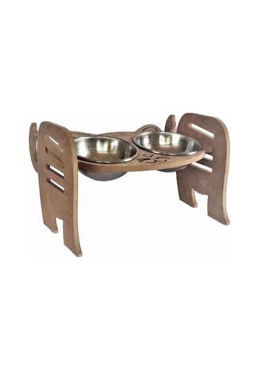 Liva LA8M1140383 Ahşap İkili Kedi Mama ve Su Kabı