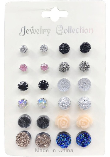 Samdoo 12 Çift Renkli Taşlı Minimalist Küpe Seti - Güzellik Ve Tarz İçin Moda Aksesuarı Diğer