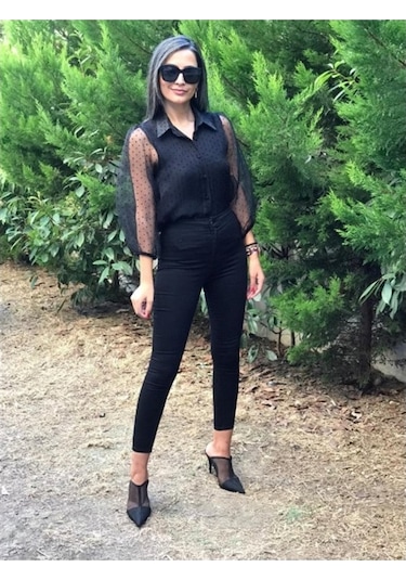 Forlady Siyah Arkası Dekolteli Gömlek