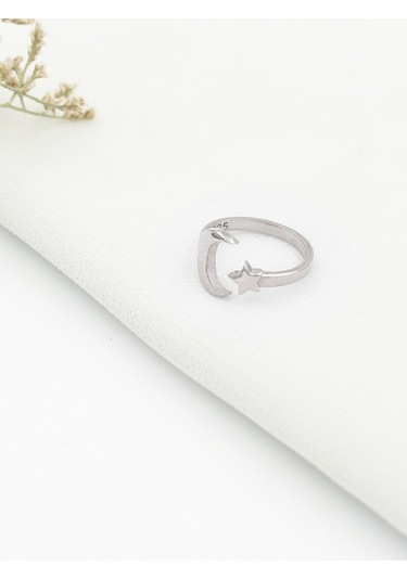 Brezza Lusso Jewelry Yıldız Ve Hilal Kadın Gümüş Yüzük Ayarlanabilir 11-17 Gümüş