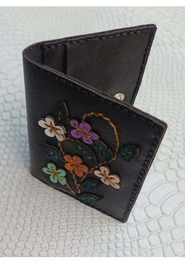 Durush Collection Tasarım Gerçek Deri Siyah El İşlemeli Kartlık