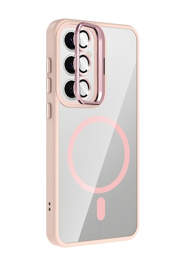 Adige Samsung Galaxy Uyumlu S24 Fe Kılıf Etro Standlı + Kamera Lens Koruyucu Pembe