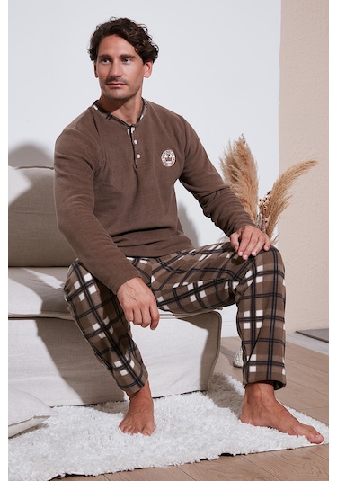 Buratti Ekose Regular Fit Bisiklet Yaka Kışlık Polar Erkek Pijama Takımı 609610013W4 Camel