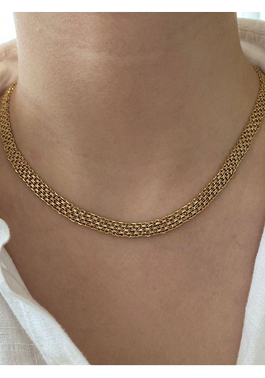 Örme Zincir Çelik Kararmaz Kadın Gold Kolye