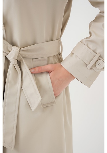 5918 Kruvaze Yaka Trençkot - Bej Bej