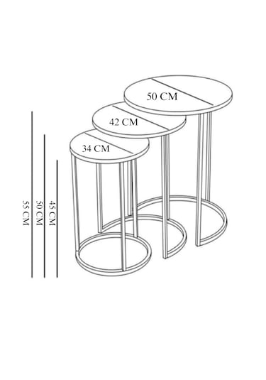 3'lü C Zigon Sehpa Gümüş Ayak Beyaz Ayna