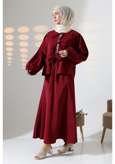 Kadın 100% Pamuk Modal Bordo Gömlek Etek Tesettür Takım Çok Renkli
