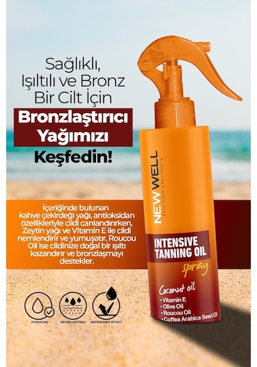 New Well Kahve Çekirdeği Yağlı Yoğun Bronzlaştırma Spreyi SPF50+ 150 ML