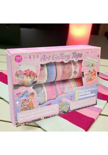 Art Vintage Washi Tape Bant Yapışkanlı Maskeleme Kağıdı Desenli Bant 12'li - Pembe Van Gogh Tabloları 1