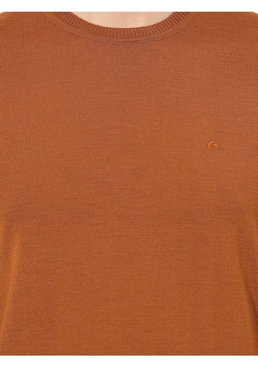 Cacharel Tarçın Slim Fit Bisiklet Yaka Basic Triko Kazak Turuncu