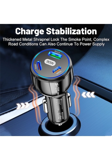 3 Port Hızlı Araba İphone 14 13 12mıini Pro Max Usb Pd Hızlı Hu İçin Siyah