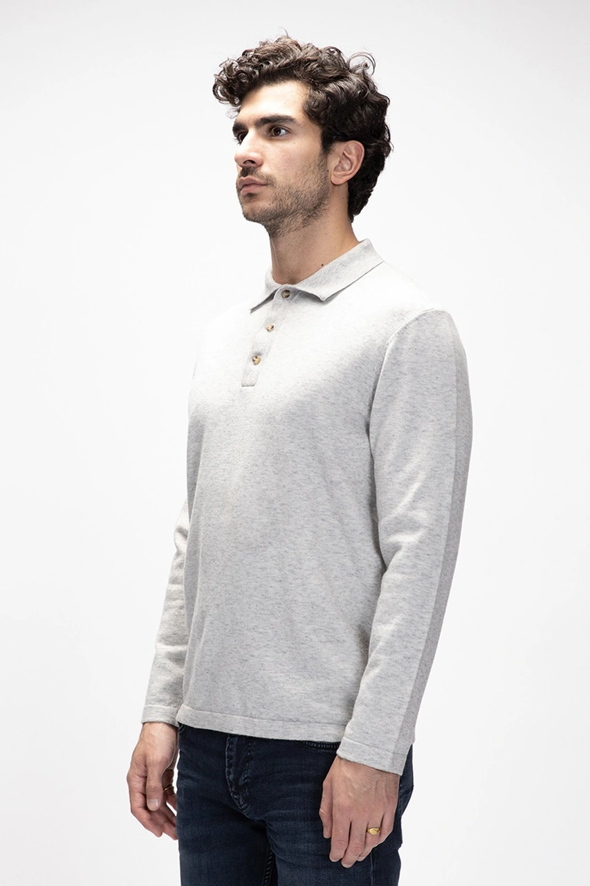 Kuger Gri Melanj Polo Yaka Erkek Triko Kazak Grimelanj