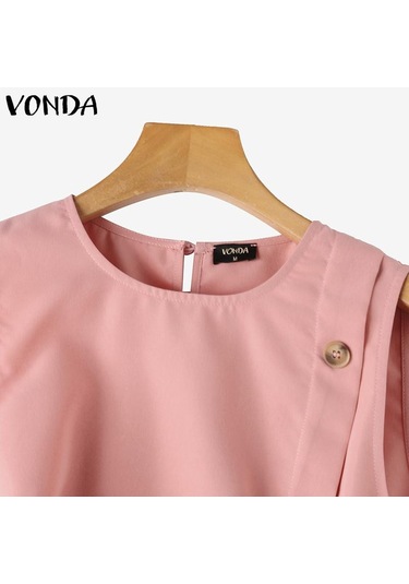 Vonda Kadın Yaz Yuvarlak Yaka Kolsuz Düğmeli Düz Renk Günlük Tank Pembe