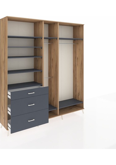 Hyperion Dolap 9 Raflı 3 Çekmeceli 3 Askılı 220x44x243 Çam-antrasit/antrasit Antrasıt/antrasıt