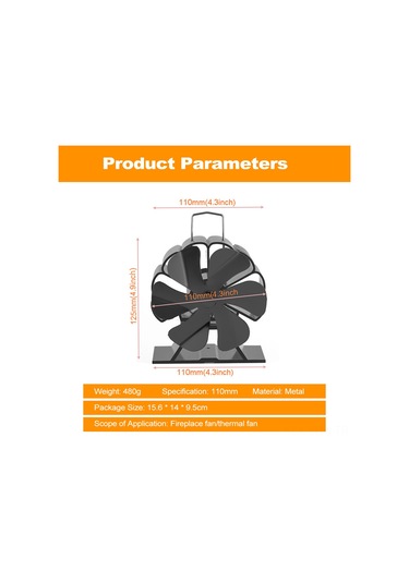 Maiyame Sessiz Metal Şömine Fanı - Hızlı Isıtma İçin 6 Kanatlı Şömine Üfleyici