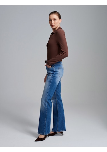 Dilvin 72296 Düşük Bel Kemerli Pantolon-mavi Mavi