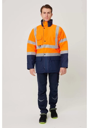Kışlık İş Güvenliği Parkası Neon En Iso 13688 20471 343 Linum F.turuncu-lacivert