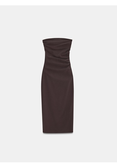 Dilvin 91368 Straplez Midi Elbise-koyu Kahve Koyu Kahve