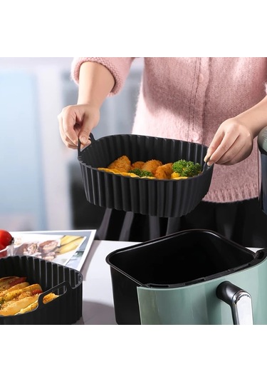 Willowhaven 8 Inç Kare Yapışmaz Silikon Fritöz Linerı Siyah 1 Parça Fırın Mikrodalga Uyumlu