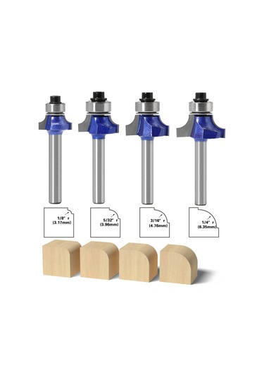 Hombey Ahşap İşleme İçin Profesyonel Dereceli Yuvarlak Uçlu Freze Aleti - 4'lü Set, 6 Saplı Köşe Yuvarlatıcı, Hassas Kesim Ve Kenar Düzenleme